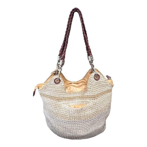 The Sak Indio Handwoven Straw Shoulder Bag Braided Leather Straps Purse Crochet - Picture 2 of 12